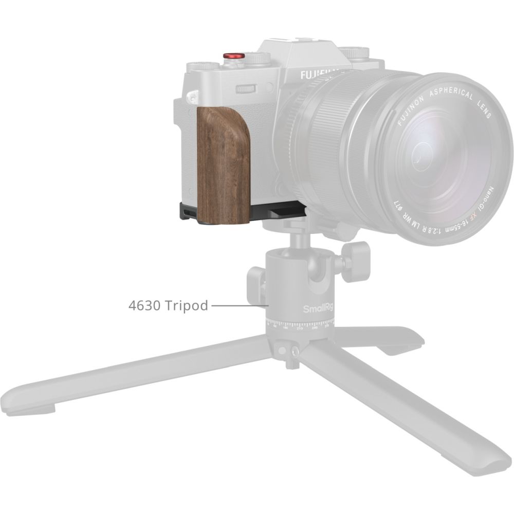 SmallRig 5668 L-Shaped Mount Plate with Wooden Handle for FUJIFILM X-T30 / X-T30 II / X-T30 III, Charcoal Silver