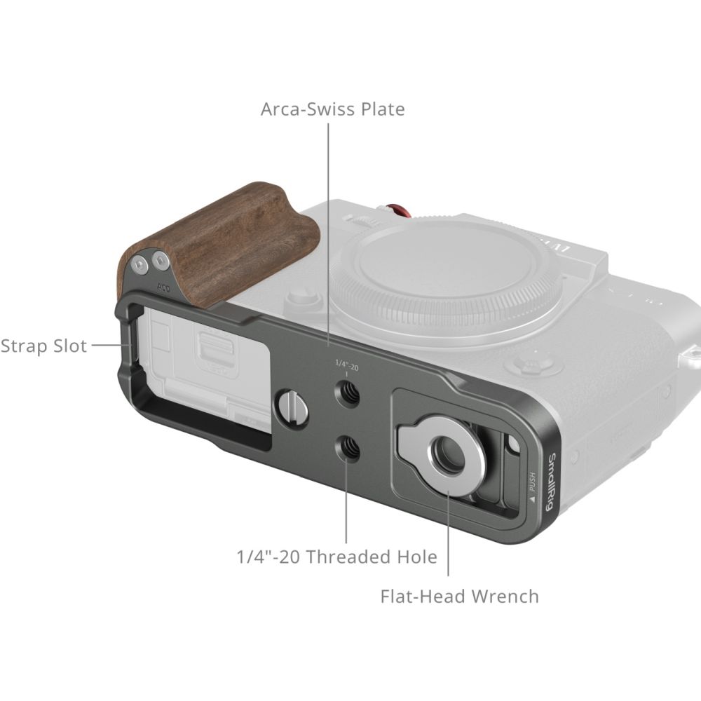SmallRig 5668 L-Shaped Mount Plate with Wooden Handle for FUJIFILM X-T30 / X-T30 II / X-T30 III, Charcoal Silver