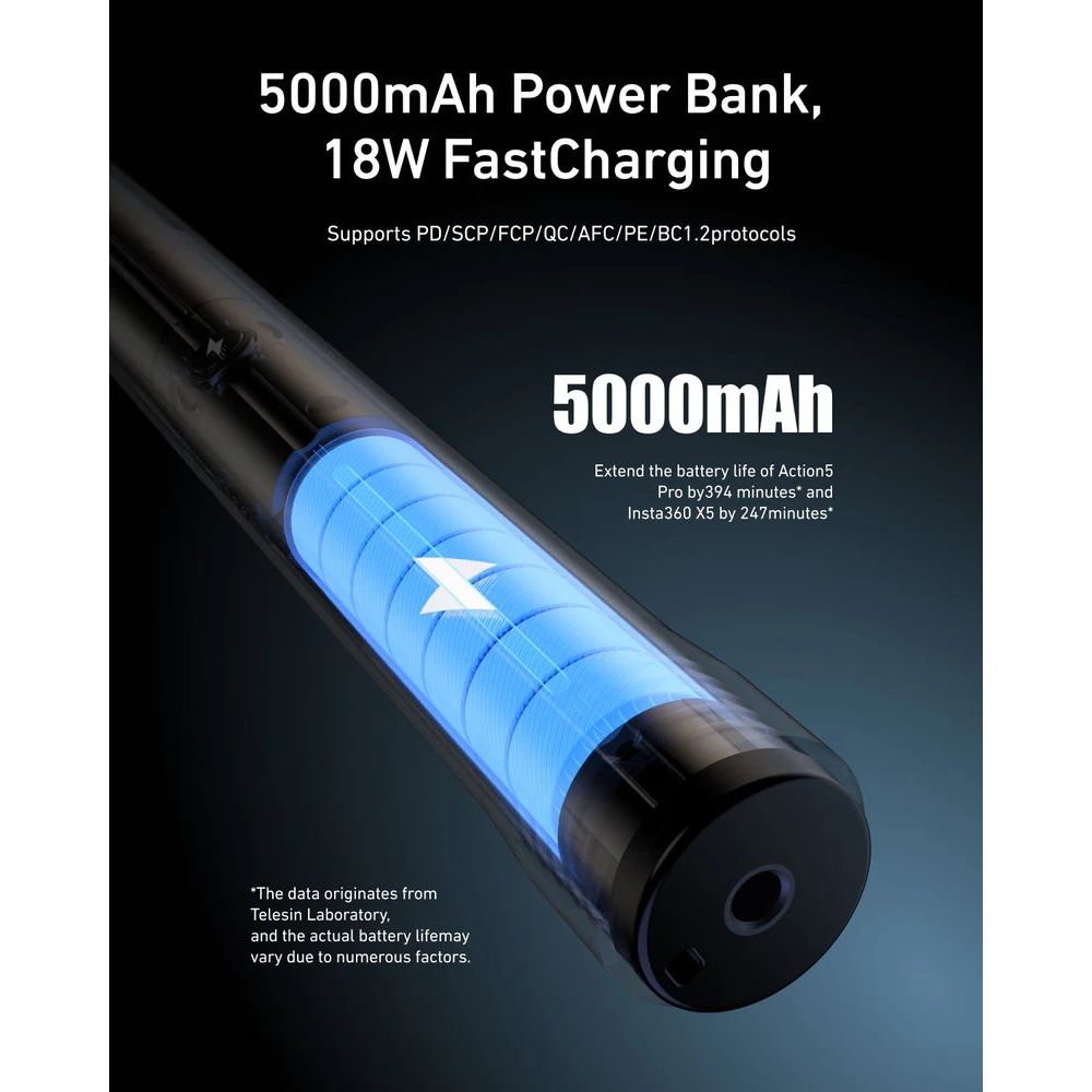Telesin Power Selfie stick 2.0 - 102cm, 18W, 5000mAh