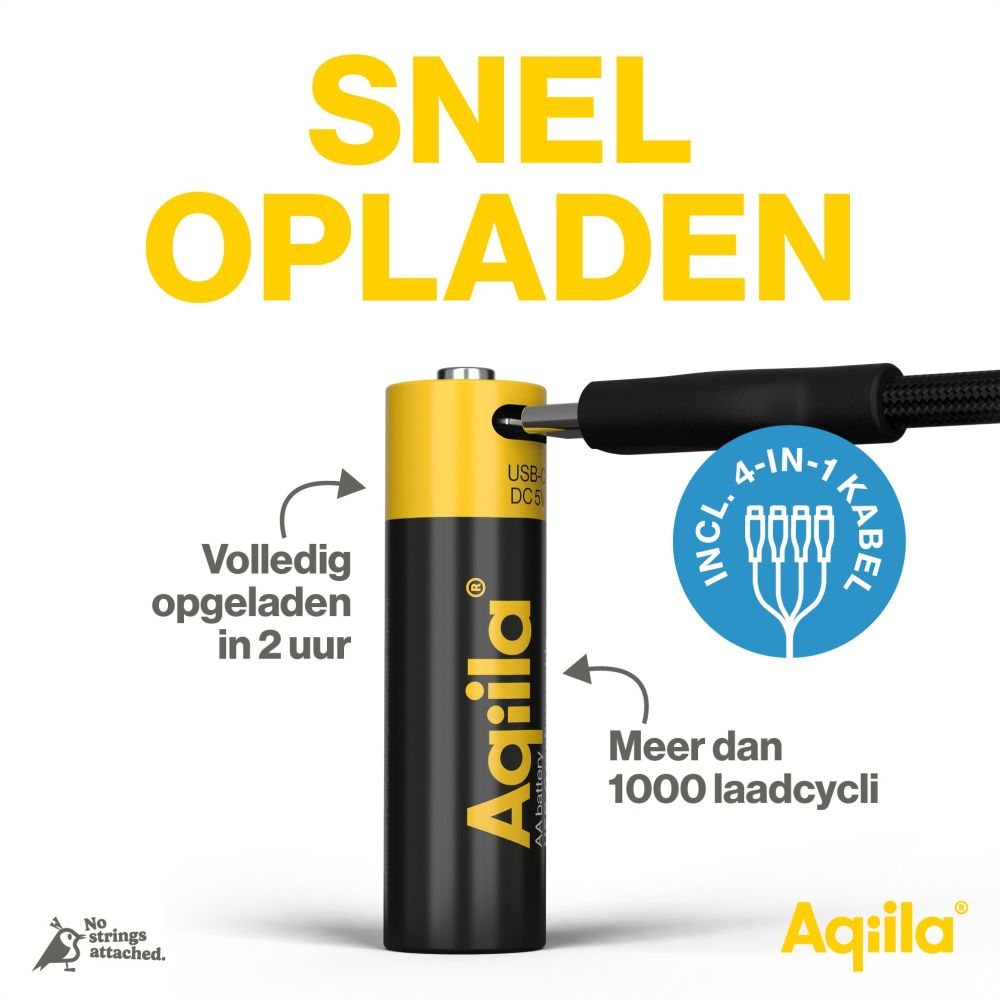 Aqiila AA USB-C Rechargable Battery 1.5V 2000mAh Li-Ion (4x)