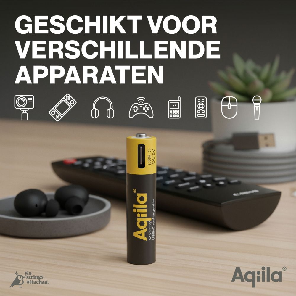 Aqiila AAA USB-C Rechargable Battery 1.5V 600mAh Li-Ion (4x)