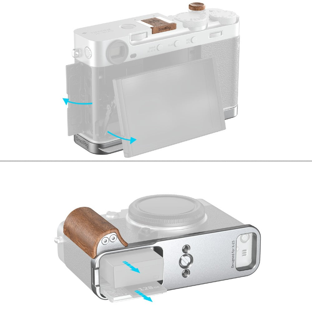 SmallRig 5984 L-Shaped Mount Plate with Wooden Handle for FUJIFILM X-E5, Rosewood / Silver