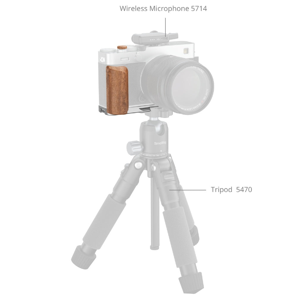 SmallRig 5984 L-Shaped Mount Plate with Wooden Handle for FUJIFILM X-E5, Rosewood / Silver
