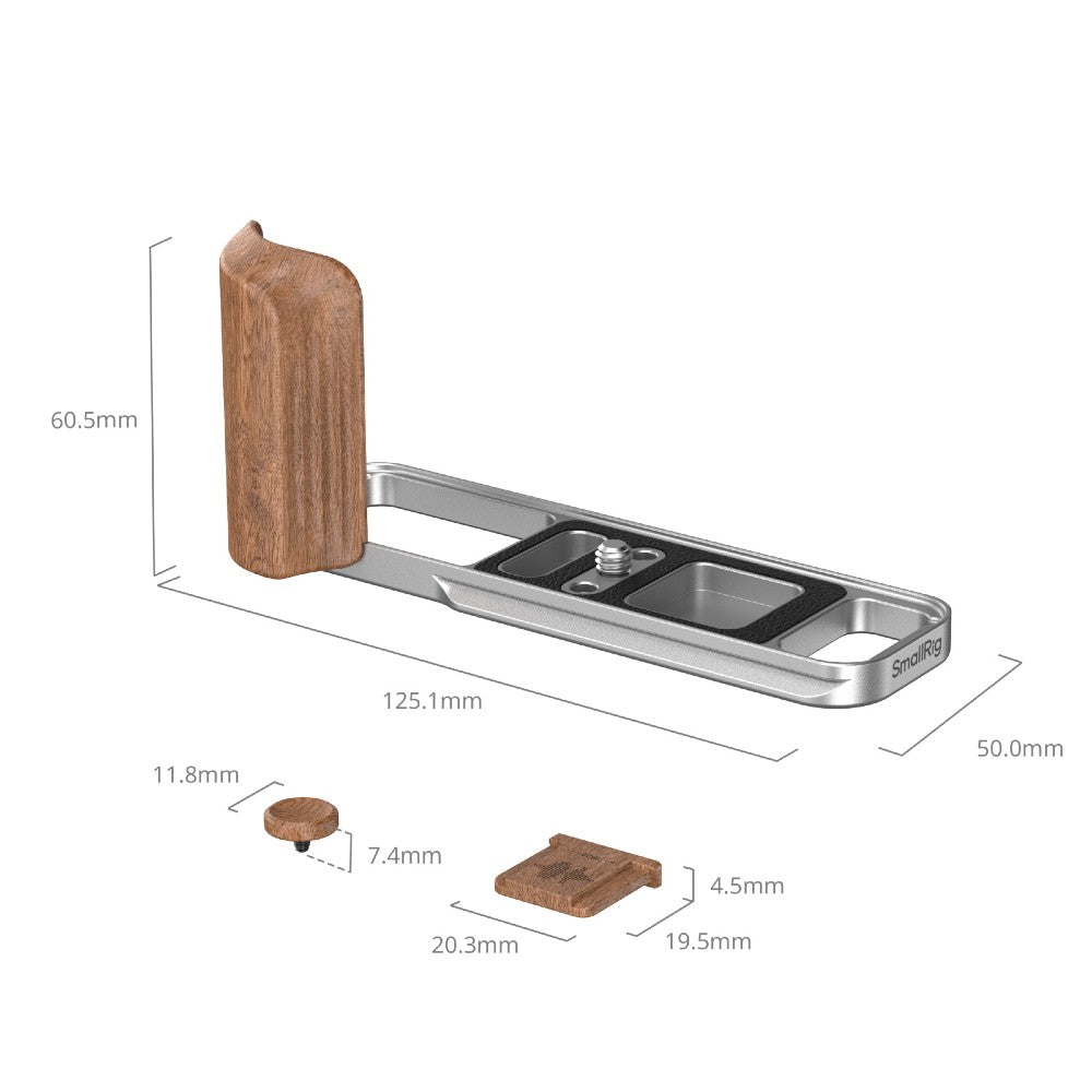 SmallRig 5984 L-Shaped Mount Plate with Wooden Handle for FUJIFILM X-E5, Rosewood / Silver