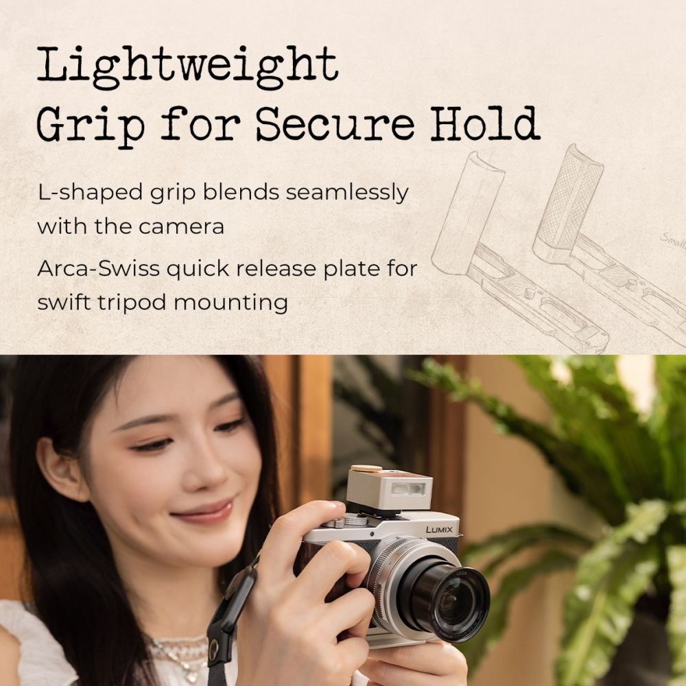 SmallRig 5942 L-Shaped Mount Plate with Wooden Handle for Panasonic LUMIX L10, black